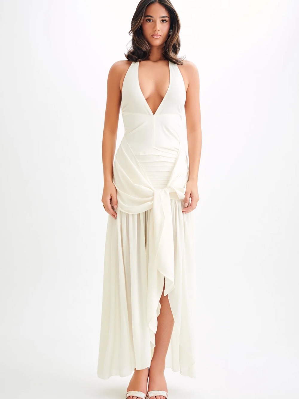 Ivlry Halter Maxi Dress with Front Tie Detail
